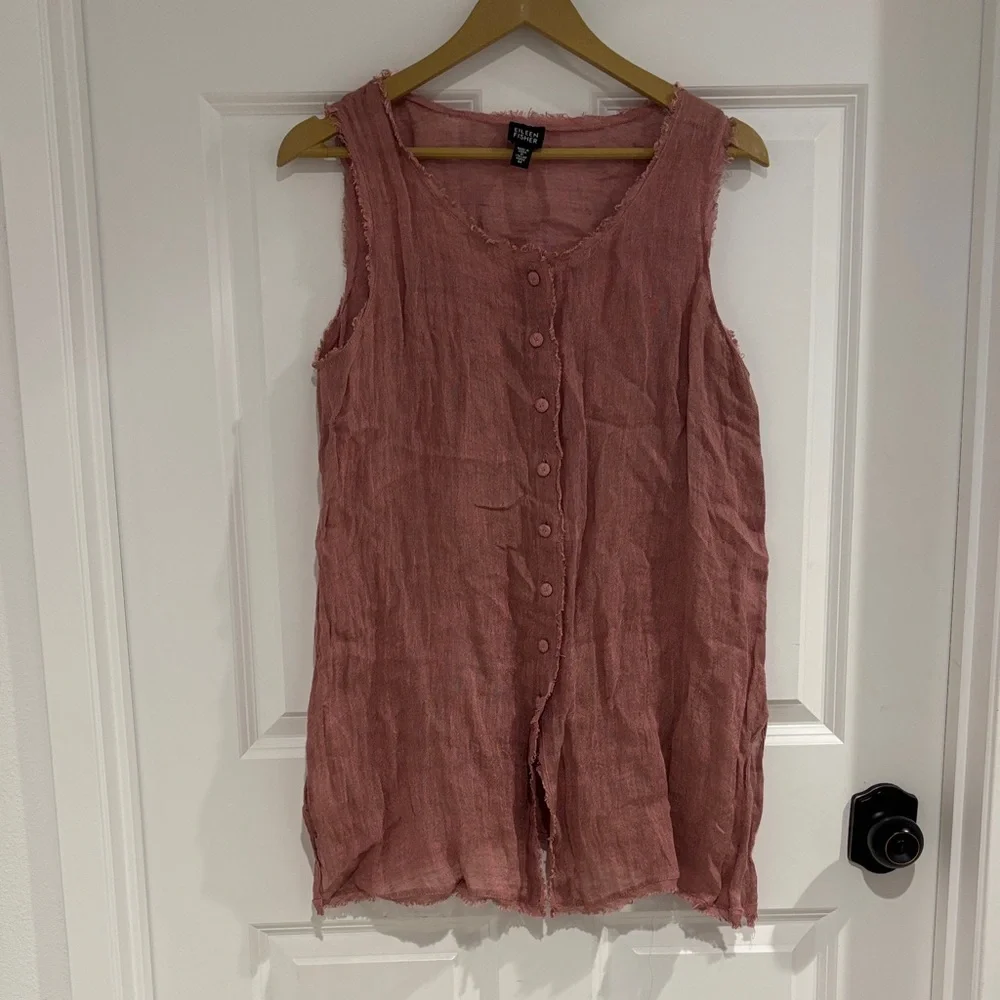 Eileen Fisher Dusty Rose Frayed Tank Top - Picture 1 of 4
